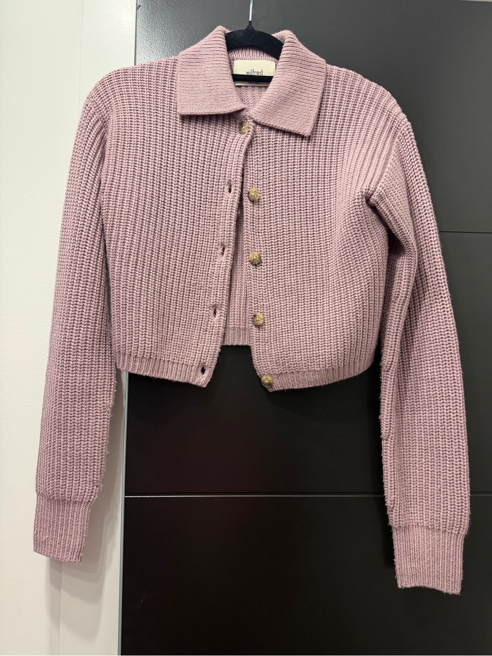 Wilfred Dusty Pink Cropped Collared Cardigan